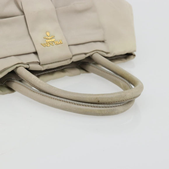 PRADA Ribbon Hand Bag Nylon Beige Gold Auth mr2363