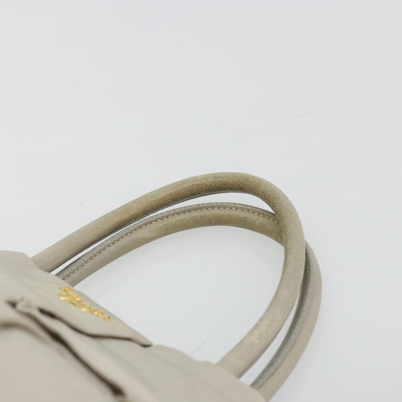 PRADA Ribbon Hand Bag Nylon Beige Gold Auth mr2363