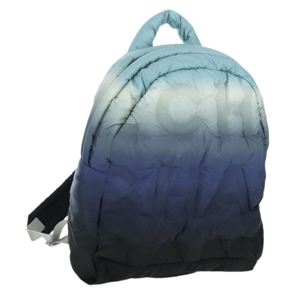 CHANEL Doudone Backpack Nylon Blue Silver CC Auth mr2366SAM