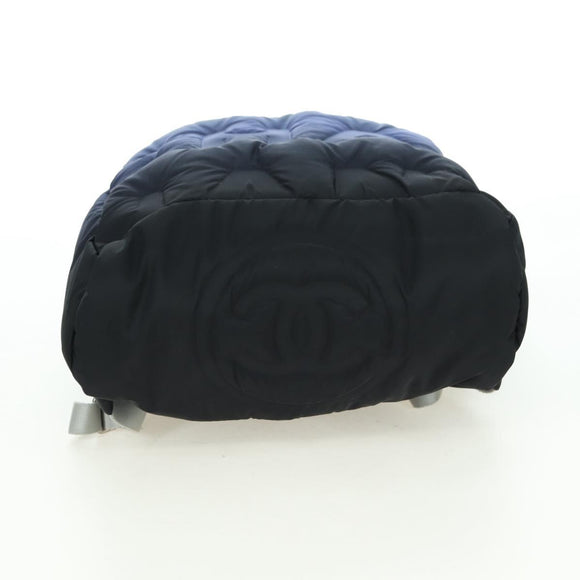 CHANEL Doudone Backpack Nylon Blue Silver CC Auth mr2366SAM