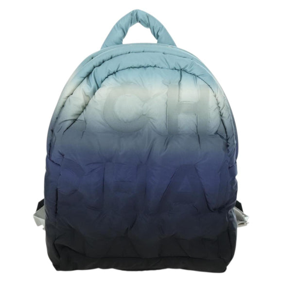 CHANEL Doudone Backpack Nylon Blue Silver CC Auth mr2366SAM