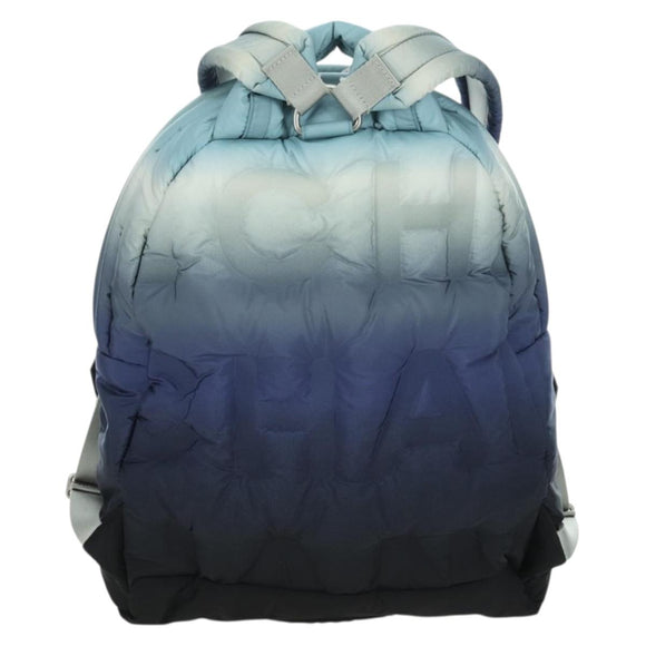 CHANEL Doudone Backpack Nylon Blue Silver CC Auth mr2366SAM