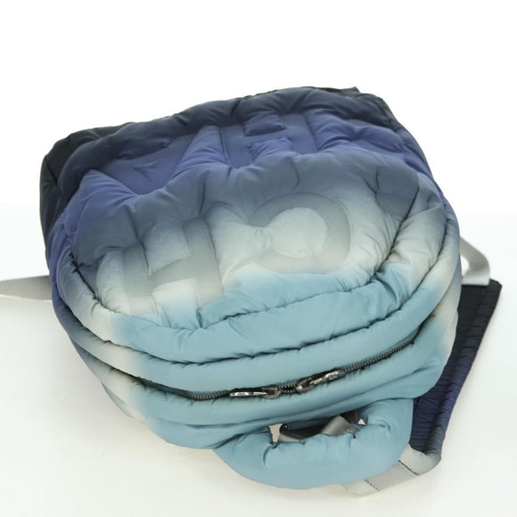 CHANEL Doudone Backpack Nylon Blue Silver CC Auth mr2366SAM