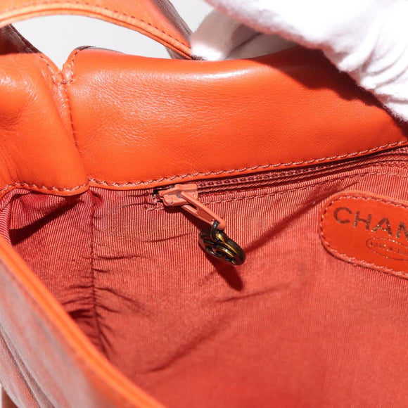 CHANEL Shoulder Bag Lamb Skin Orange CC Auth mr2369