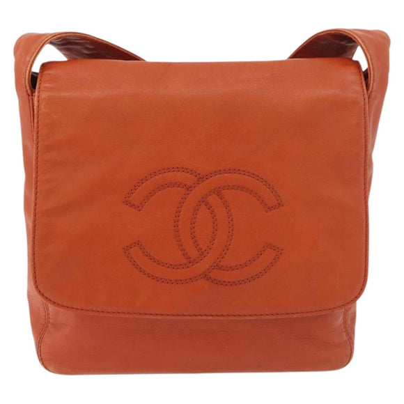 CHANEL Shoulder Bag Lamb Skin Orange CC Auth mr2369