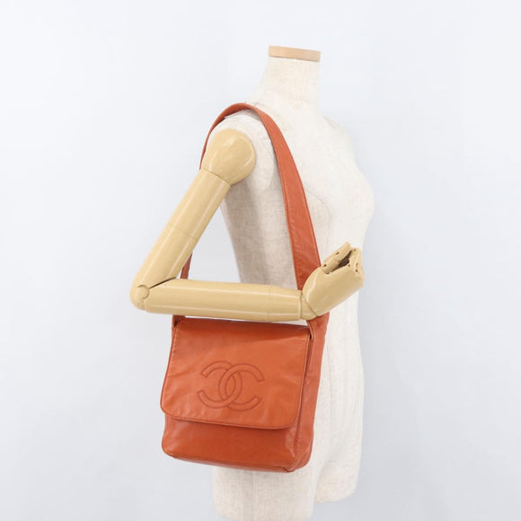 CHANEL Shoulder Bag Lamb Skin Orange CC Auth mr2369
