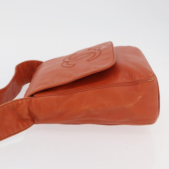 CHANEL Shoulder Bag Lamb Skin Orange CC Auth mr2369