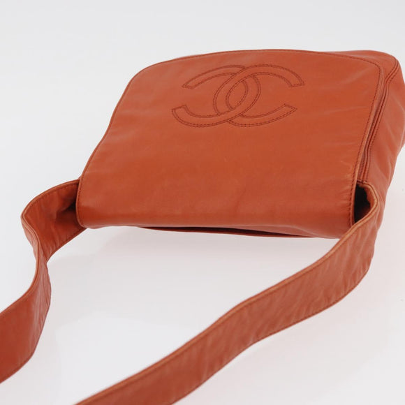 CHANEL Shoulder Bag Lamb Skin Orange CC Auth mr2369