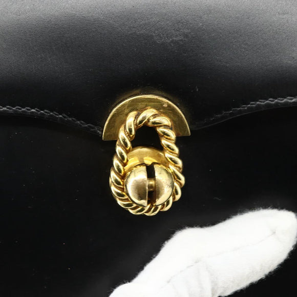 HERMES Escal Hand Bag Leather Black Gold Auth mr2377A