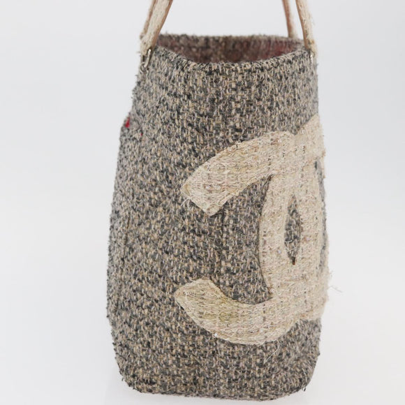 CHANEL Cambon Line Tote Bag Tweed Grau Silber CC Auth mr2380A