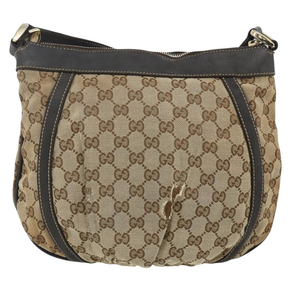 GUCCI GG Canvas Shoulder Bag Beige Gold 203257 Auth mr2384