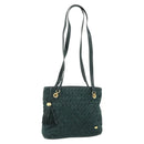 BALLY Quilted Chain Shoulder Bag Leather Green Gold Auth mr2387-1