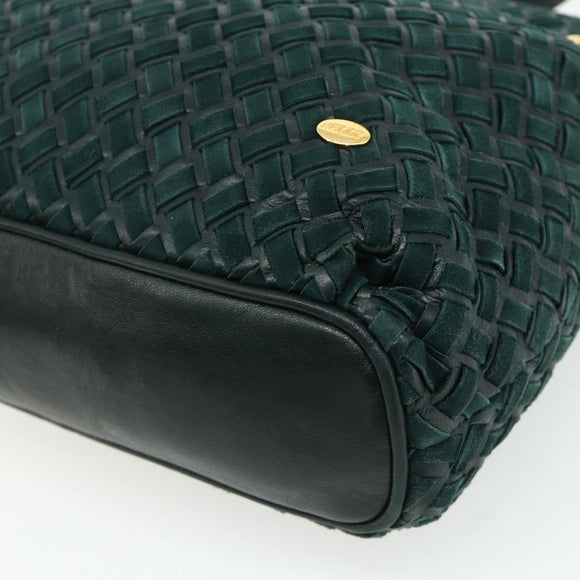 BALLY Quilted Chain Shoulder Bag Leather Green Gold Auth mr2387
