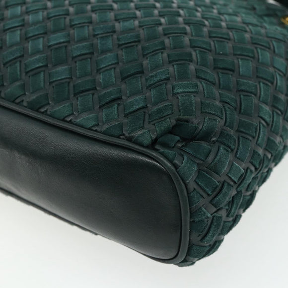 BALLY Quilted Chain Shoulder Bag Leather Green Gold Auth mr2387