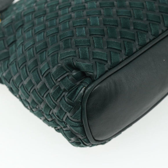 BALLY Quilted Chain Shoulder Bag Leather Green Gold Auth mr2387