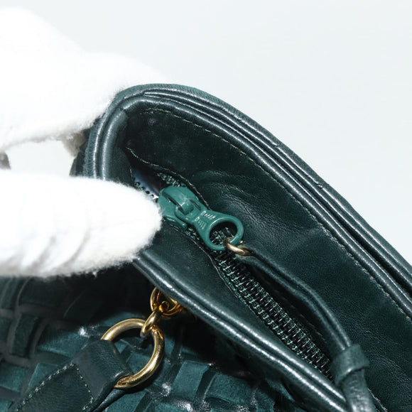 BALLY Quilted Chain Shoulder Bag Leather Green Gold Auth mr2387