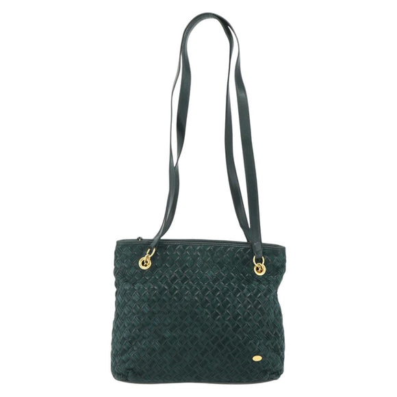 BALLY Quilted Chain Shoulder Bag Leather Green Gold Auth mr2387