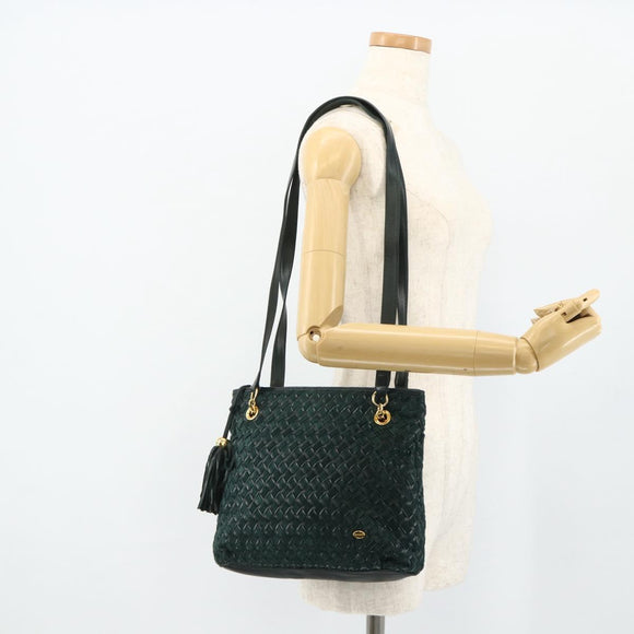 BALLY Quilted Chain Shoulder Bag Leather Green Gold Auth mr2387