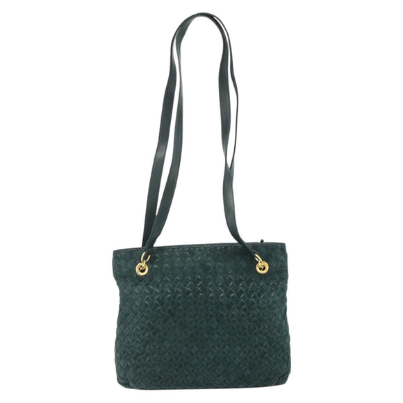 BALLY Quilted Chain Shoulder Bag Leather Green Gold Auth mr2387