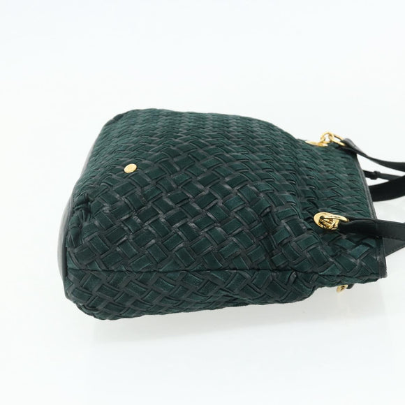 BALLY Quilted Chain Shoulder Bag Leather Green Gold Auth mr2387