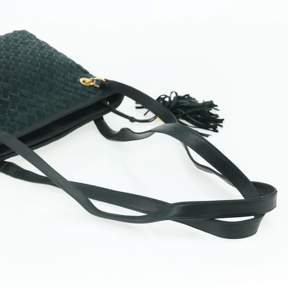 BALLY Quilted Chain Shoulder Bag Leather Green Gold Auth mr2387
