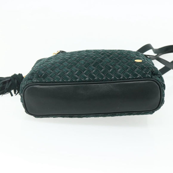 BALLY Quilted Chain Shoulder Bag Leather Green Gold Auth mr2387