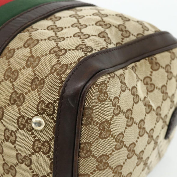 GUCCI GG Canvas Web Sherry Line Boston Bag Beige Gold Red 247205 Auth mr2388