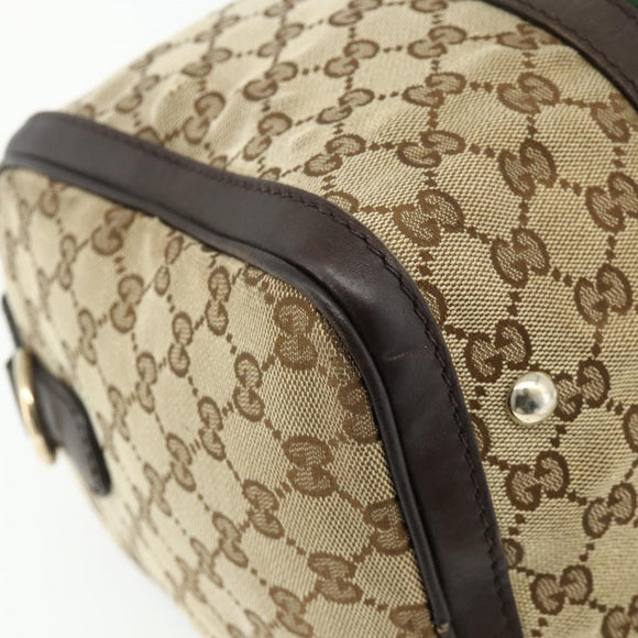 GUCCI GG Canvas Web Sherry Line Boston Bag Beige Gold Red 247205 Auth mr2388