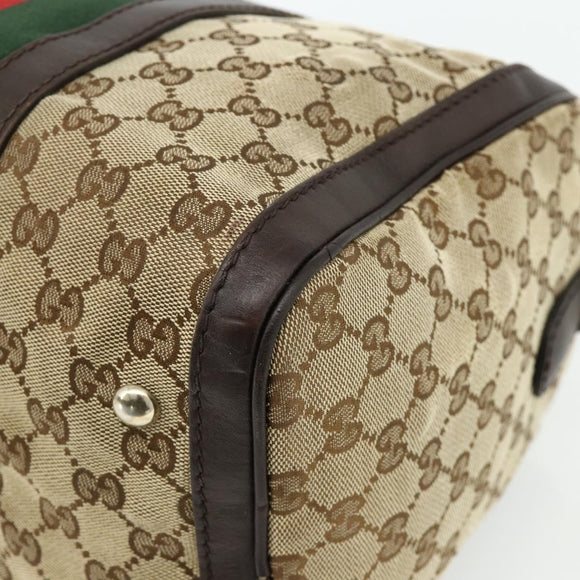 GUCCI GG Canvas Web Sherry Line Boston Bag Beige Gold Red 247205 Auth mr2388