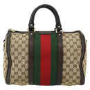 GUCCI GG Canvas Web Sherry Line Boston Bag Beige Gold Red 247205 Auth mr2388-2