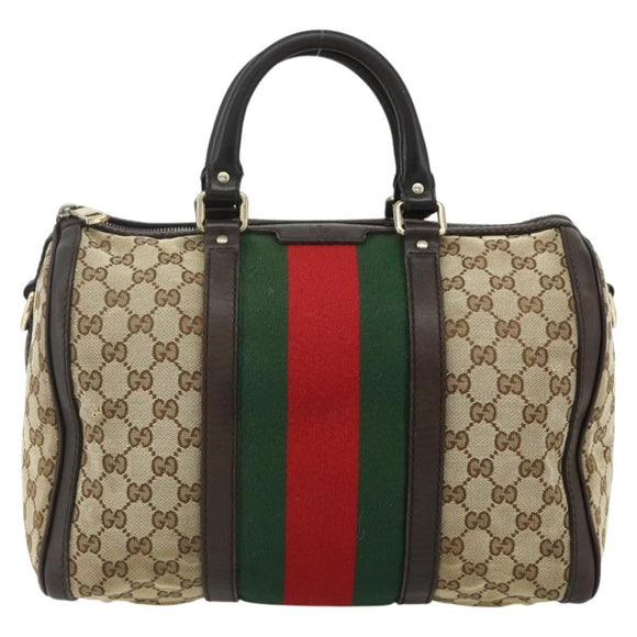 GUCCI GG Canvas Web Sherry Line Boston Bag Beige Gold Red 247205 Auth mr2388