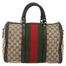 GUCCI GG Canvas Web Sherry Line Boston Bag Beige Gold Red 247205 Auth mr2388-3