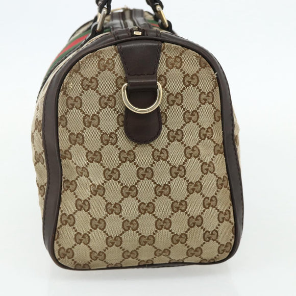 GUCCI GG Canvas Web Sherry Line Boston Bag Beige Gold Red 247205 Auth mr2388