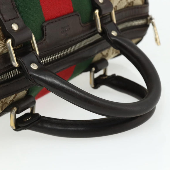 GUCCI GG Canvas Web Sherry Line Boston Bag Beige Gold Red 247205 Auth mr2388