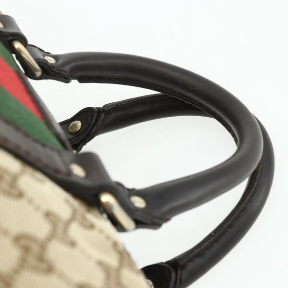 GUCCI GG Canvas Web Sherry Line Boston Bag Beige Gold Red 247205 Auth mr2388