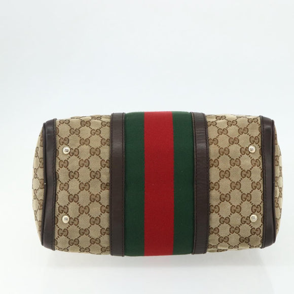 GUCCI GG Canvas Web Sherry Line Boston Bag Beige Gold Red 247205 Auth mr2388