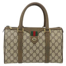 GUCCI GG Supreme Web Sherry Line Boston Bag PVC Beige Gold Auth mr2389-13