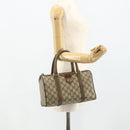 GUCCI GG Supreme Web Sherry Line Boston Bag PVC Beige Gold Auth mr2389-22