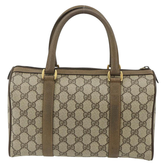 GUCCI GG Supreme Web Sherry Line Boston Bag PVC Beige Gold Auth mr2389