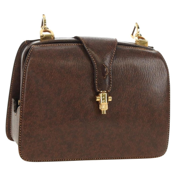 GUCCI Hand Bag Leather Brown Gold Auth mr2390