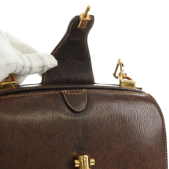 GUCCI Hand Bag Leather Brown Gold Auth mr2390