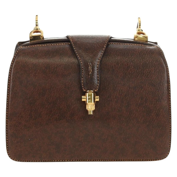 GUCCI Hand Bag Leather Brown Gold Auth mr2390