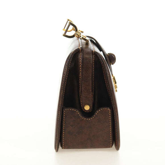 GUCCI Hand Bag Leather Brown Gold Auth mr2390