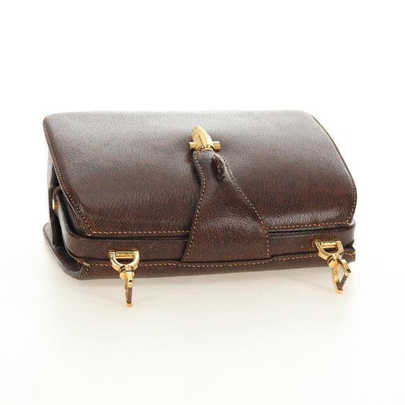 GUCCI Hand Bag Leather Brown Gold Auth mr2390