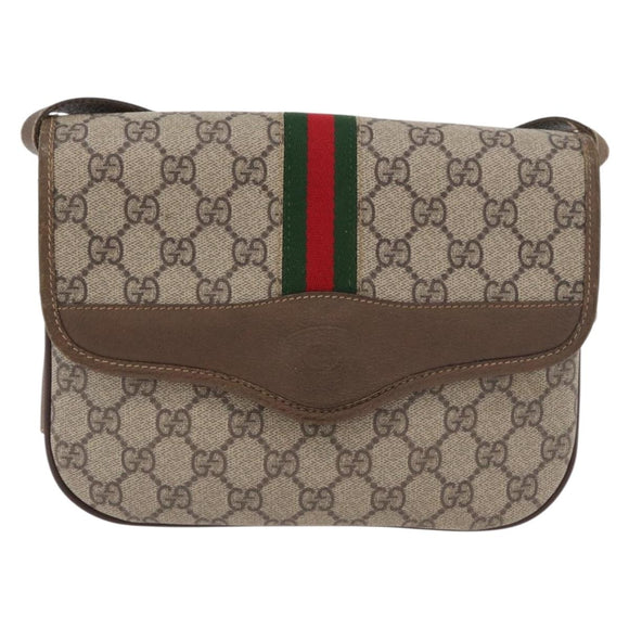 GUCCI GG Supreme Web Sherry Line Bag PVC Beige Gold 001 113 6862 Auth mr2391