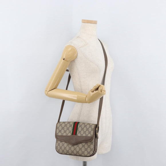 GUCCI GG Supreme Web Sherry Line Bag PVC Beige Gold 001 113 6862 Auth mr2391