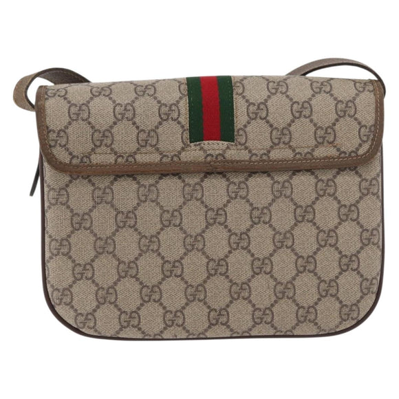 GUCCI GG Supreme Web Sherry Line Bag PVC Beige Gold 001 113 6862 Auth mr2391