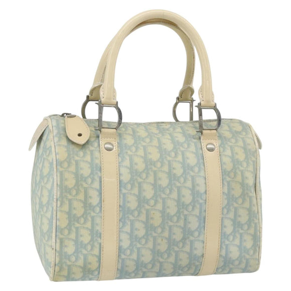 Christian Dior Trotter Canvas Boston Bag PVC Light Blue Silver Auth mr2392