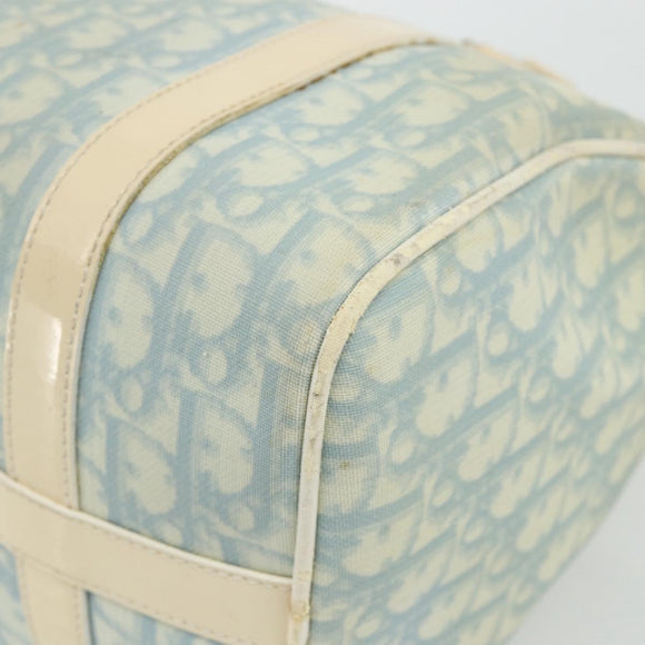 Christian Dior Trotter Canvas Boston Bag PVC Light Blue Silver Auth mr2392