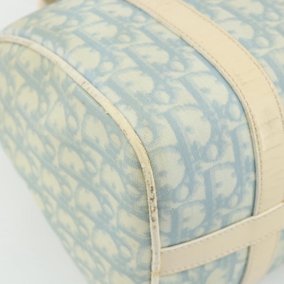 Christian Dior Trotter Canvas Boston Bag PVC Light Blue Silver Auth mr2392